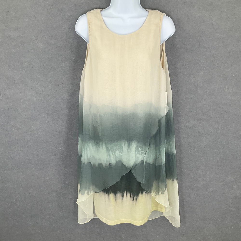 Fleur‎ de Lis Dress Beige Green Ombre Overlay Layered L Cruise Resortwear Travel
